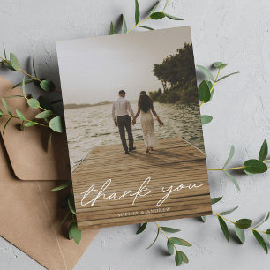 Moderne Schriftfoto-Hochzeit Dankeskarte