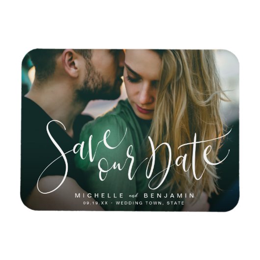 Moderne Schriftfoto-Hochzeit Termin vormerken Magnet (Horizontal)