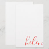 Moderne Schriftzeichen Personalisiert Coral Briefpapier (Vorne/Hinten)