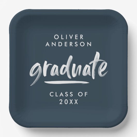 Moderne Schriftzeichen und blauer Abschluss Pappteller (Vorderseite)