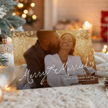 Moderne Schriftzug 'Merry Married' Foto-Grußkarte