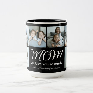 Moderne Schriftzug-Mutter-wir-lieben-dich-Fotocoll Zweifarbige Tasse