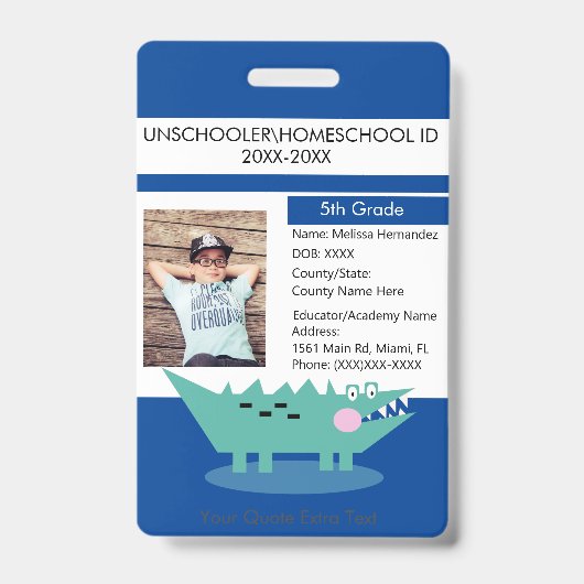 Moderne Schulbildung Schüler Alligator Ausweis (Vorderseite)