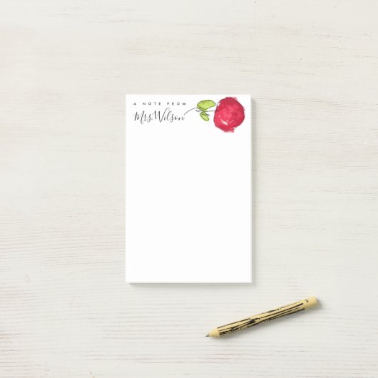 MODERNE SCHULE LEHRER ÖLPENDE HAND ZEICHNEN APPLE POST-IT KLEBEZETTEL (Auf Schreibtisch)