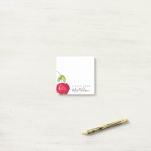 MODERNE SCHULE LEHRER ÖLPENDE HAND ZEICHNEN APPLE POST-IT KLEBEZETTEL (Auf Schreibtisch)