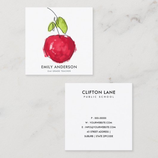 MODERNE SCHULE LEHRER ÖLPENDE HAND ZEICHNEN APPLE QUADRATISCHE VISITENKARTE (Vorne/Hinten)