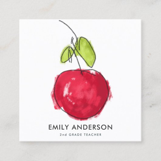 MODERNE SCHULE LEHRER ÖLPENDE HAND ZEICHNEN APPLE QUADRATISCHE VISITENKARTE (Vorderseite)