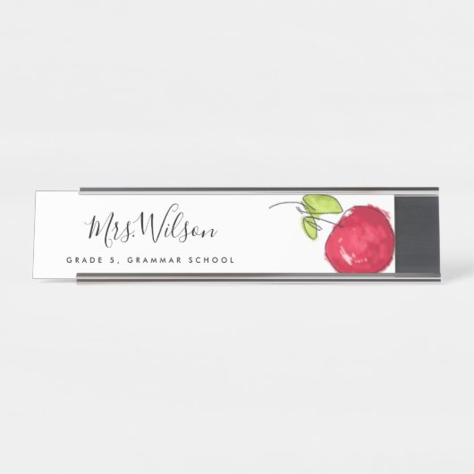 MODERNE SCHULE LEHRER ÖLPENDE HAND ZEICHNEN APPLE SCHREIBTISCHNAMENSPLAKETTE (Vorderseite )