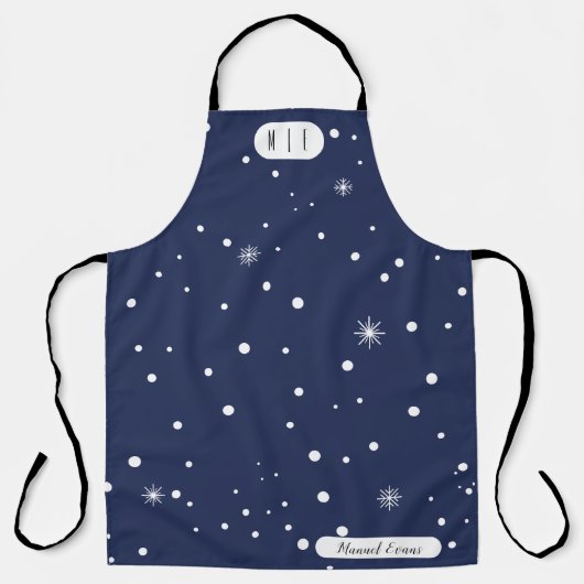 Moderne Schürze für Monogramm Blau und Weiß (Vorderseite)