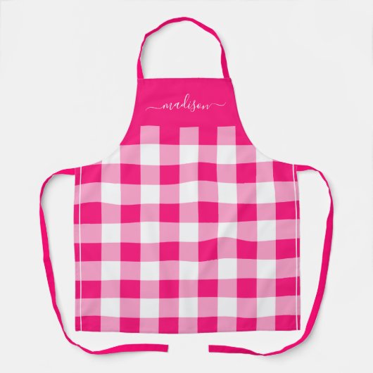 Moderne Schürze von Hot-Pink-Gingham-Skripten (Vorderseite)