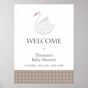 Moderne Schwanen-Karo-Gingham-Junge-Baby-Shower-Wi Poster