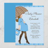 Moderne schwangere Mama Blue Boy Baby Dusche Einladung (Vorne/Hinten)