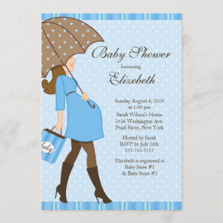 Moderne schwangere Mama Blue Boy Baby Dusche Einladung