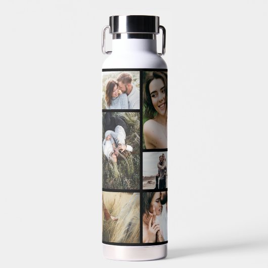 Moderne Schwarz 10 Foto personalisiert elegante Trinkflasche (Vorne)