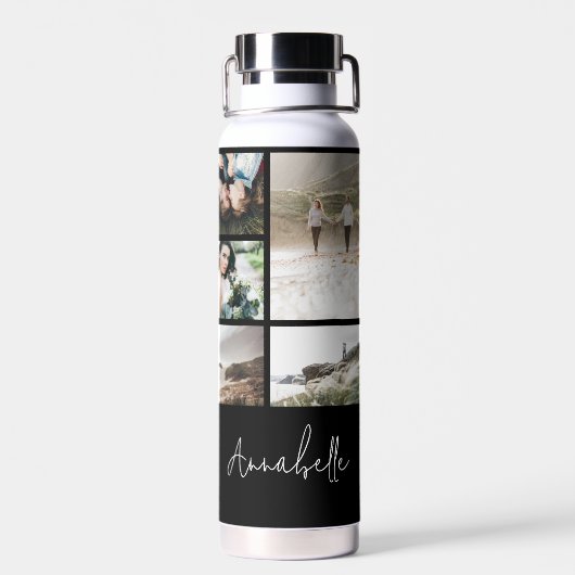 Moderne Schwarz 10 Foto personalisiert elegante Trinkflasche (Rückseite)