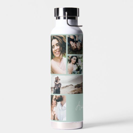 Moderne Schwarz 10 Foto personalisiert elegante Trinkflasche (Links)