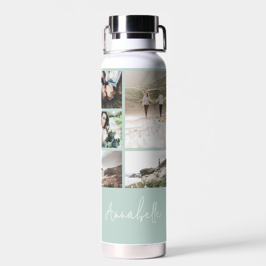 Moderne Schwarz 10 Foto personalisiert elegante Trinkflasche (Rückseite)