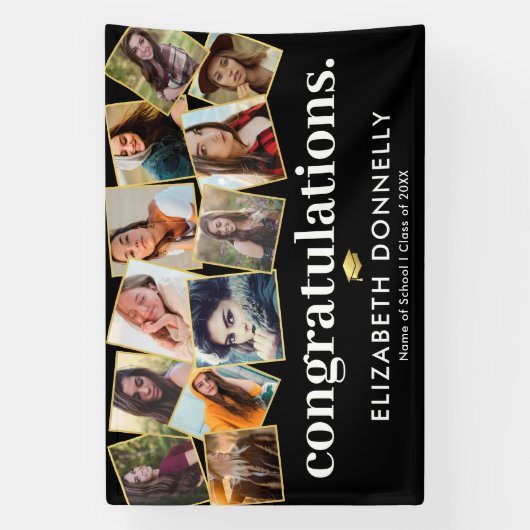 Moderne Schwarz-Abschluss-FotoCollage Banner (Vertikal)