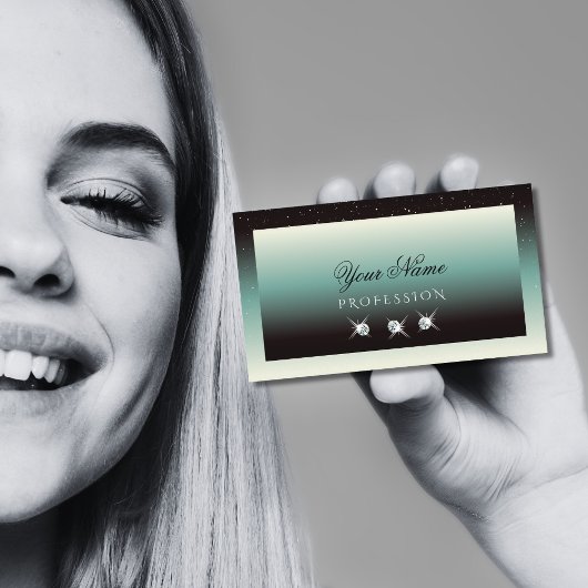 Moderne Schwarz Aquamarin Gradient Sparkle Jewels Visitenkarte