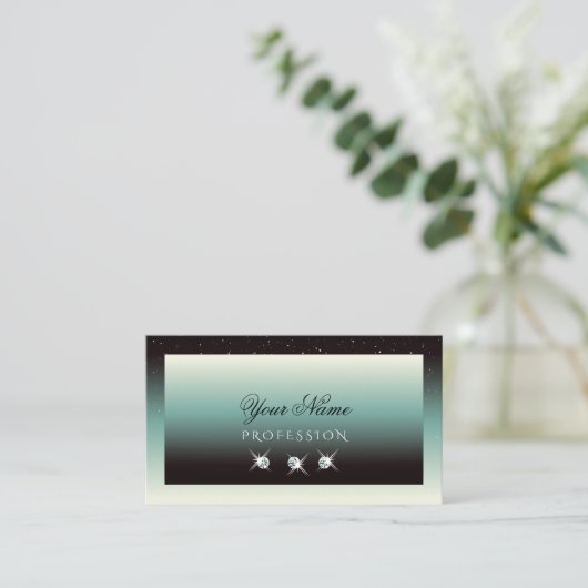 Moderne Schwarz Aquamarin Gradient Sparkle Jewels Visitenkarte (Stehend Vorderseite)