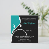 Moderne Schwarz-Aquamarine zum Geburtstag Einladung (Stehend Vorderseite)