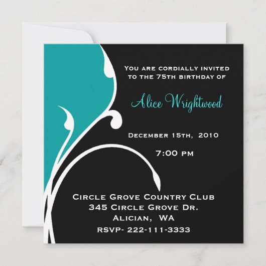 Moderne Schwarz-Aquamarine zum Geburtstag Einladung (Vorderseite)