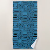 Moderne Schwarz auf Aquamarin-Blau-Computerplatine Strandtuch (Vorderseite)