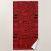 Moderne Schwarz auf dunklem rotem Computergehäuse Strandtuch (Vorderseite)