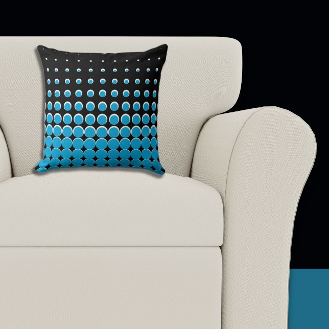Moderne schwarz & blau aufsteigende Punkte Kissen (Pillow, Black and Blue Halftone Pattern)