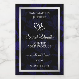 Moderne Schwarz-Blau-Flora-Produktkennzeichnungen  Lebensmitteletikett