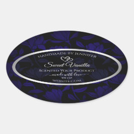 Moderne Schwarz-Blau-Flora-Produktkennzeichnungen  Ovaler Aufkleber