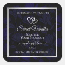 Moderne Schwarz-Blau-Flora-Produktkennzeichnungen 