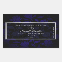 Moderne Schwarz-Blau-Flora-Produktkennzeichnungen  Rechteckiger Aufkleber