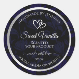 Moderne Schwarz-Blau-Flora-Produktkennzeichnungen  Runder Aufkleber