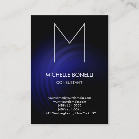 Moderne schwarz-blaue Monogramm-Musterkarte Visitenkarte (Vorderseite)