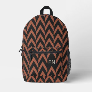 Moderne Schwarz-Braun-Monogramm-Initialen Bedruckter Rucksack