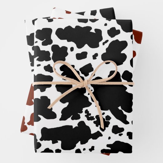 Moderne schwarz-braune Kuhhaut Textur Tierdruck Geschenkpapier Set (Beispiel)