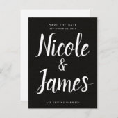Moderne Schwarz Chic Minimal Wedding retten das Da Ankündigungspostkarte (Vorne/Hinten)