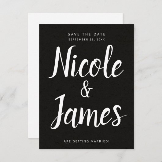 Moderne Schwarz Chic Minimal Wedding retten das Da Ankündigungspostkarte (Vorne/Hinten)