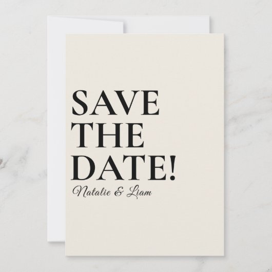 Moderne Schwarz & Creamy Funky Bold Retro Wedding Save The Date (Vorderseite)