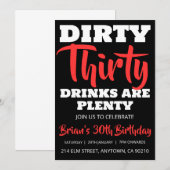 Moderne Schwarz einfache Erwachsene 30. Geburtstag Einladung (Vorne/Hinten)