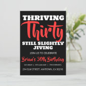 Moderne Schwarz einfache Erwachsene 30. Geburtstag Einladung (Stehend Vorderseite)