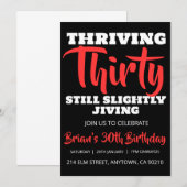 Moderne Schwarz einfache Erwachsene 30. Geburtstag Einladung (Vorne/Hinten)