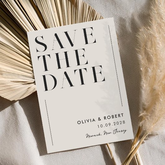 Moderne Schwarz-Elfenbein-Minimalistische Hochzeit Save The Date