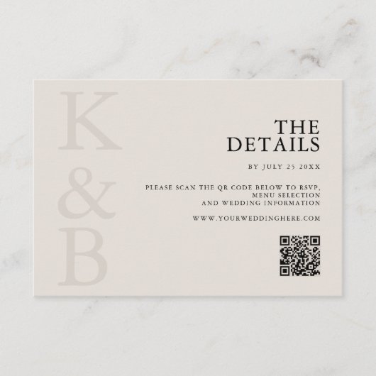 Moderne Schwarz-Elfenbein-Monogramm-Minimalistisch Begleitkarte (Vorderseite)