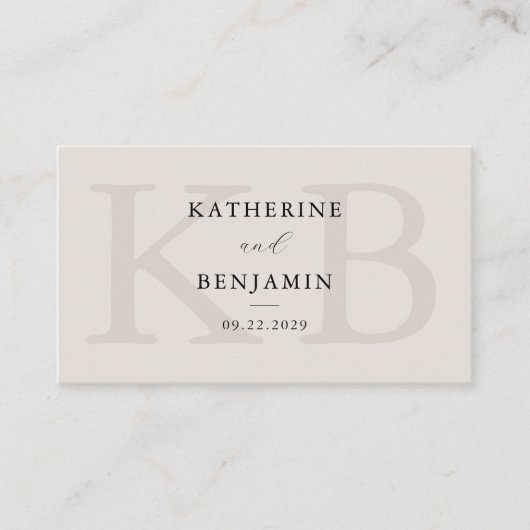 Moderne Schwarz-Elfenbein-Monogramm-Minimalistisch Platzkarte (Vorderseite)