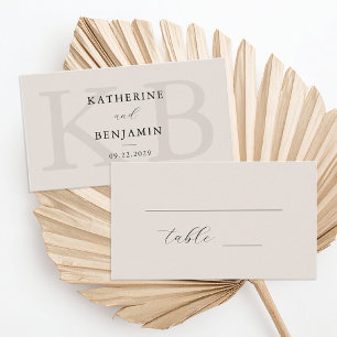 Moderne Schwarz-Elfenbein-Monogramm-Minimalistisch Platzkarte