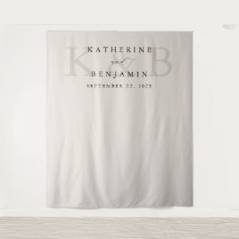 Moderne Schwarz-Elfenbeinmonogramm-Hochzeitsszenar Wandteppich