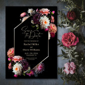 Moderne Schwarz-Flora-Hochzeit rettet das Datum Save The Date