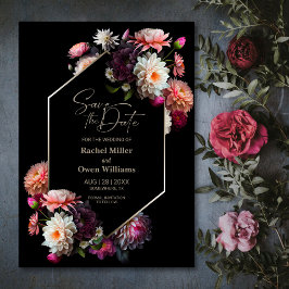 Moderne Schwarz-Flora-Hochzeit rettet das Datum Save The Date